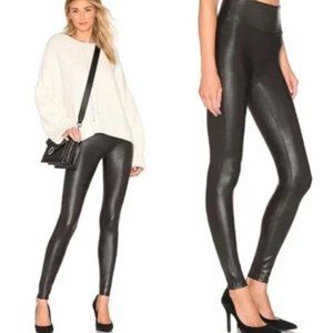 NWOT SPANX Black Coated Faux Leather Leggings Small Petite